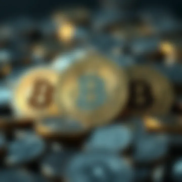 Diverse types of cryptocurrency coins