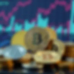 Diverse cryptocurrency coins on digital background