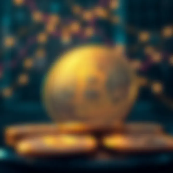 Digital coins and blockchain graphic