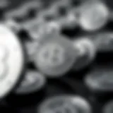 A digital representation of cryptocurrency symbols in shades of gray