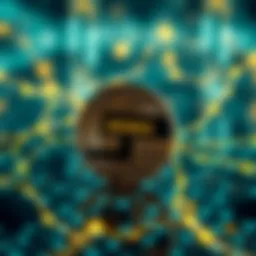 A digital representation of WEMIX coin with blockchain background