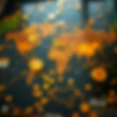 A world map highlighting various currencies